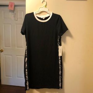 Calvin Klein Black Tee-Dress w/ Logo Down the sides